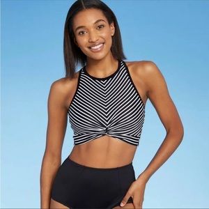 NWT Women's Longline Twist Bikini Top - Kona Sol - Multi Black - Size M